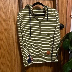 & hooded green/white striped sweatshirt with floral thumbholes